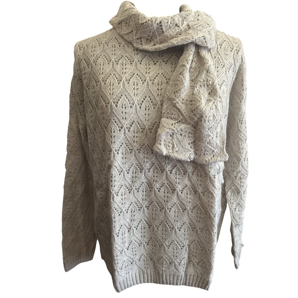 Alfred Dunner Womens Acrylic Lace Scarf Sweater Size Small Gray Knit